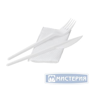 Комплект столовых приборов №3 [вил.+ нож: 165 мм, бел., ПС+ салф.], 300 шт/кор 300 шт/упак РОССИЯ